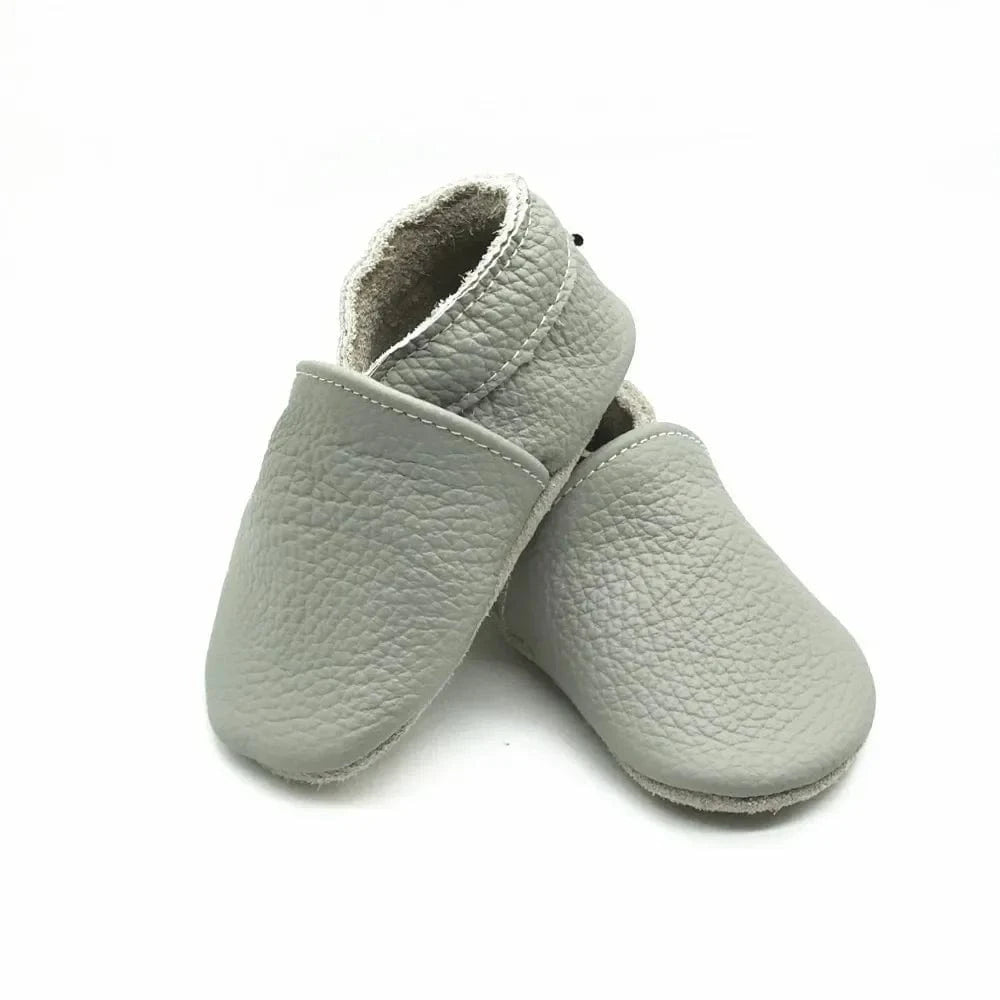 Chaussons Bébé en Cuir Souple Gris clair / 0-6 mois ( 17-18 )