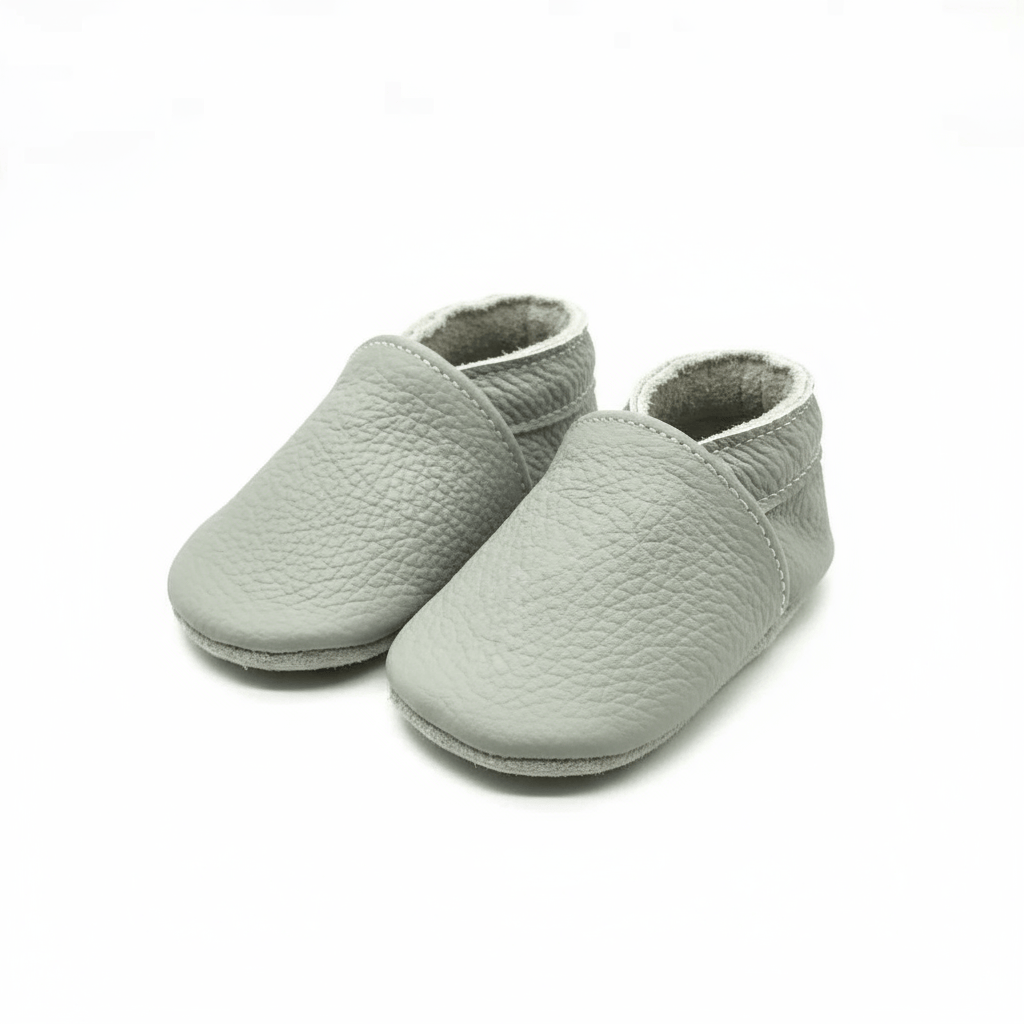 Chaussons Bébé en Cuir Souple Gris clair / 0-6 mois ( 17-18 )