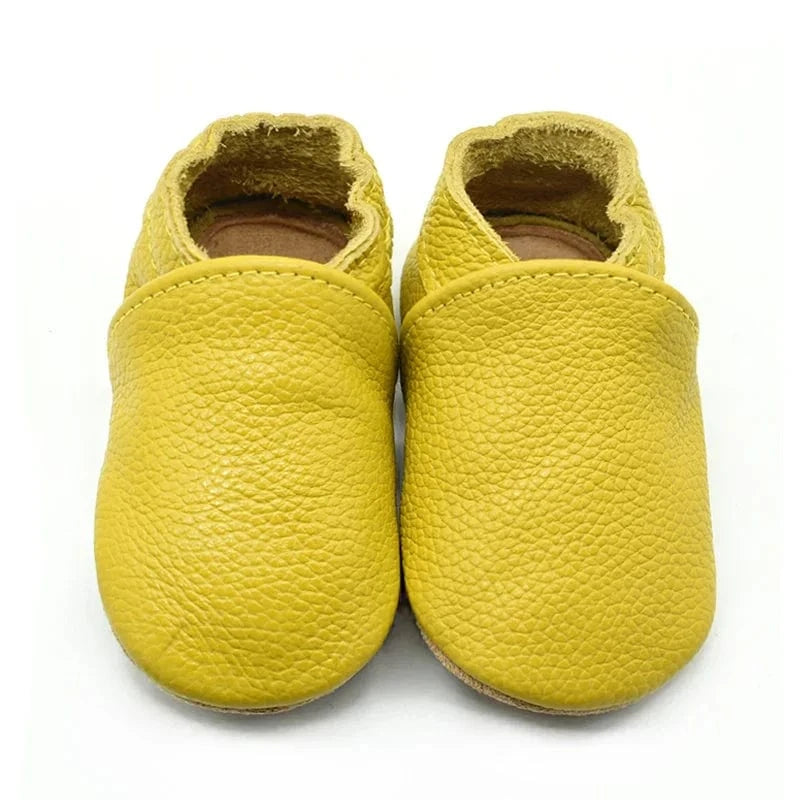 Chaussons Bébé en Cuir Souple Jaune moutarde / 0-6 mois ( 17-18 )