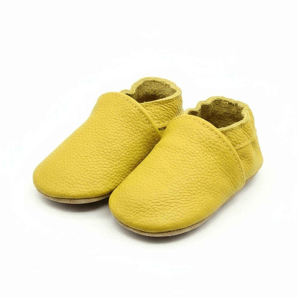 Chaussons Bébé en Cuir Souple Jaune moutarde / 0-6 mois ( 17-18 )