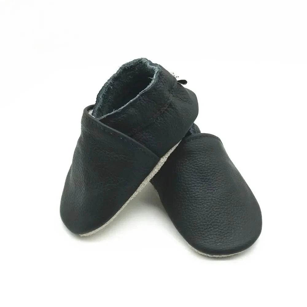 Chaussons Bébé en Cuir Souple Noir / 0-6 mois ( 17-18 )
