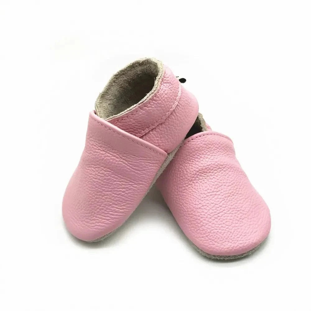 Chaussons Bébé en Cuir Souple Rose / 0-6 mois ( 17-18 )