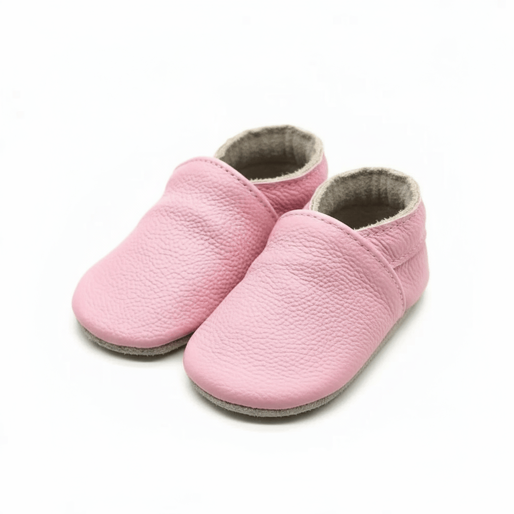 Chaussons Bébé en Cuir Souple Rose / 0-6 mois ( 17-18 )