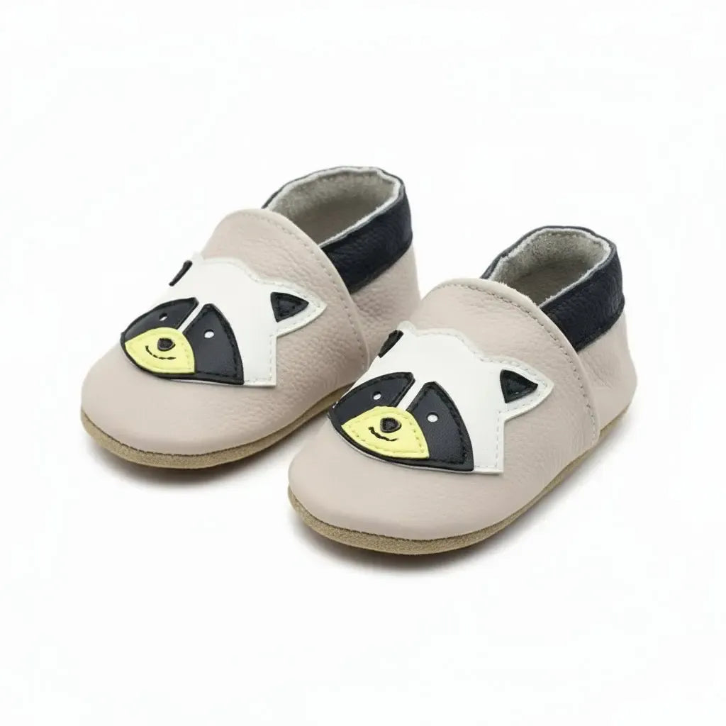 Chaussons Bébé Premiers Pas en Cuir Greige / 0-6 mois