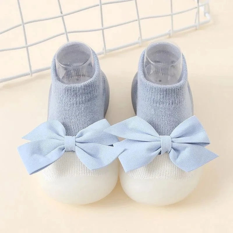 Chaussons Chaussettes à Noeud pour Fille Bleu ciel / 0-6 mois