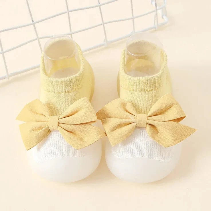 Chaussons Chaussettes à Noeud pour Fille Jaune / 0-6 mois