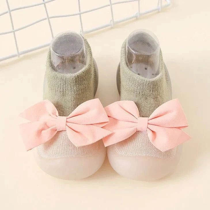 Chaussons Chaussettes à Noeud pour Fille Kaki / 0-6 mois