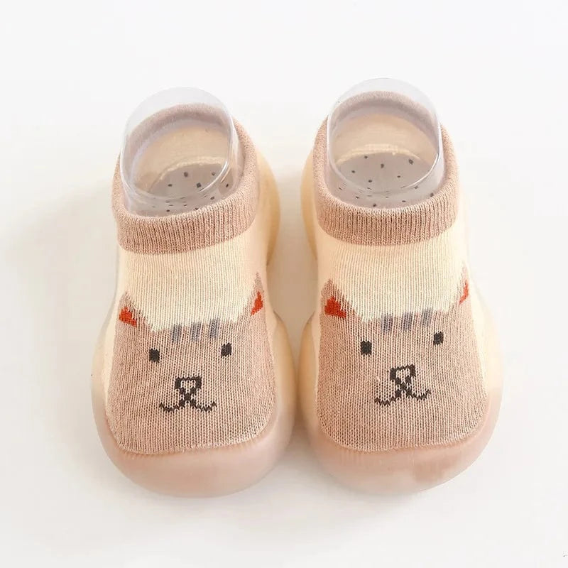 Chaussons Chaussettes Antidérapants pour Bébé - Cléo Chat Beige / 0-6 mois