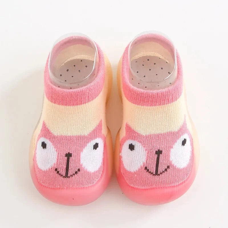 Chaussons Chaussettes Antidérapants pour Bébé - Cléo Chat Rose / 0-6 mois