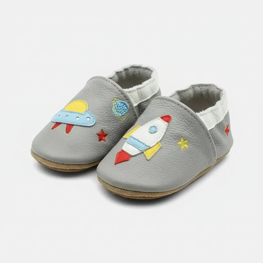 Chaussons Cuir Bébé Garçon Gris / 0-6 mois