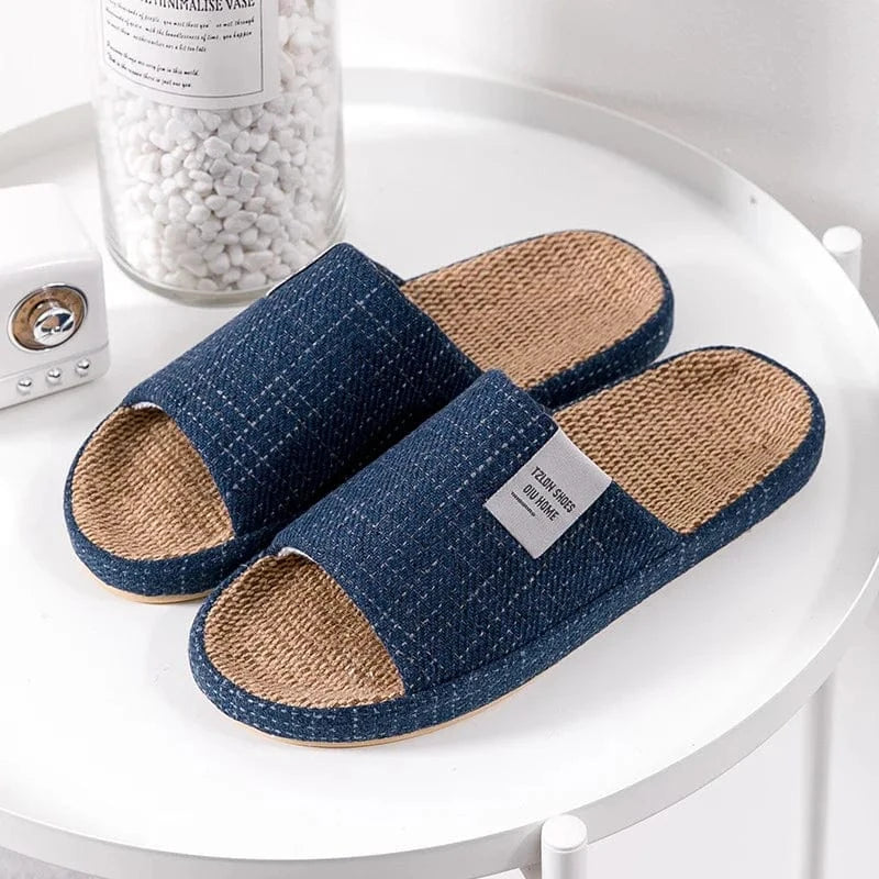 Chaussons de Maison Aspect Lin Bleu marine / 35-36
