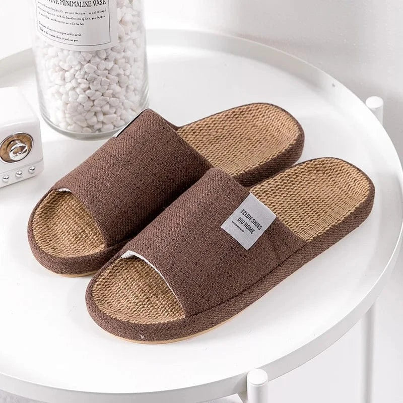 Chaussons de Maison Aspect Lin Marron / 35-36