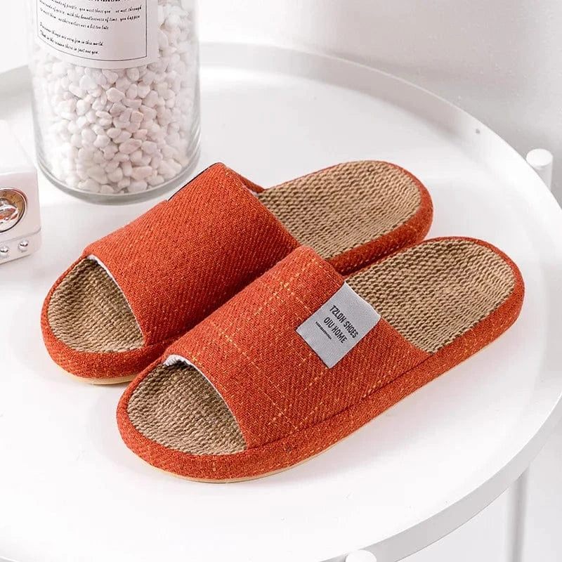 Chaussons de Maison Aspect Lin Orange / 35-36