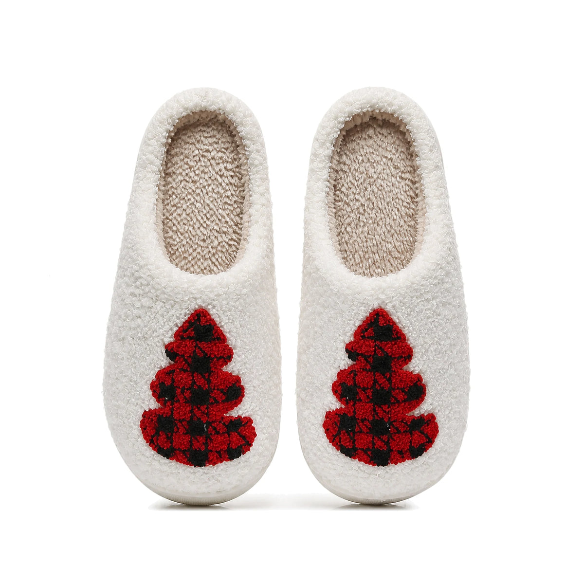 Chaussons de Noël Sapin à Carreaux Bochausson vue de dessus de la paire