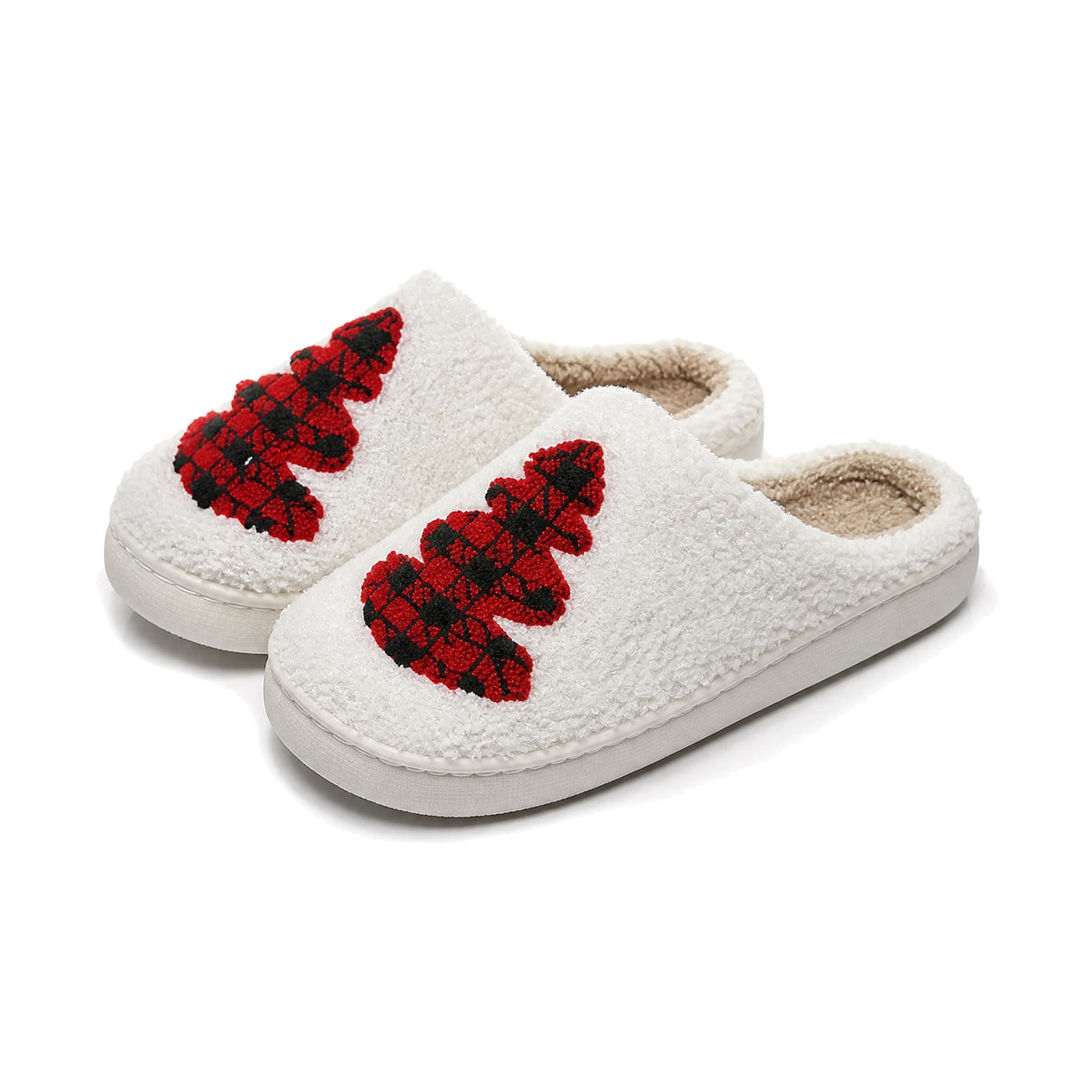 Chaussons de Noël Sapin à Carreaux Bochausson vue trois-quarts de la paire