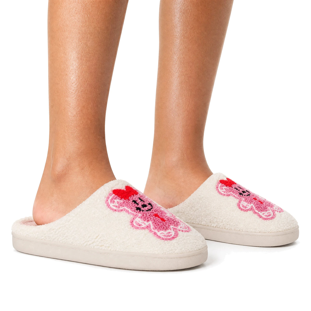 Chaussons de Noël Souris en Pain d'Épices Bochausson porté aux pieds, femme