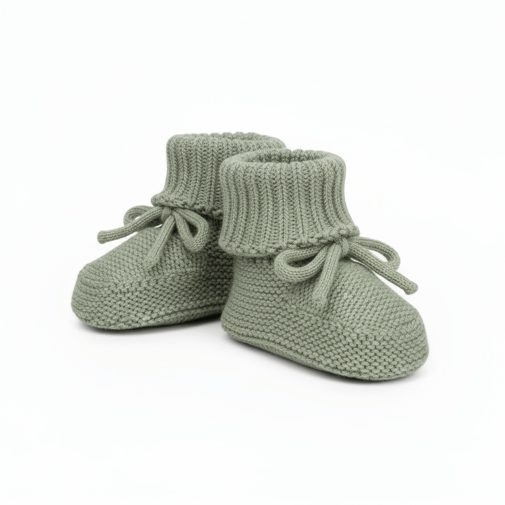 Chaussons en crochet pour bébé Vert olive / Prématuré ( 9 cm )