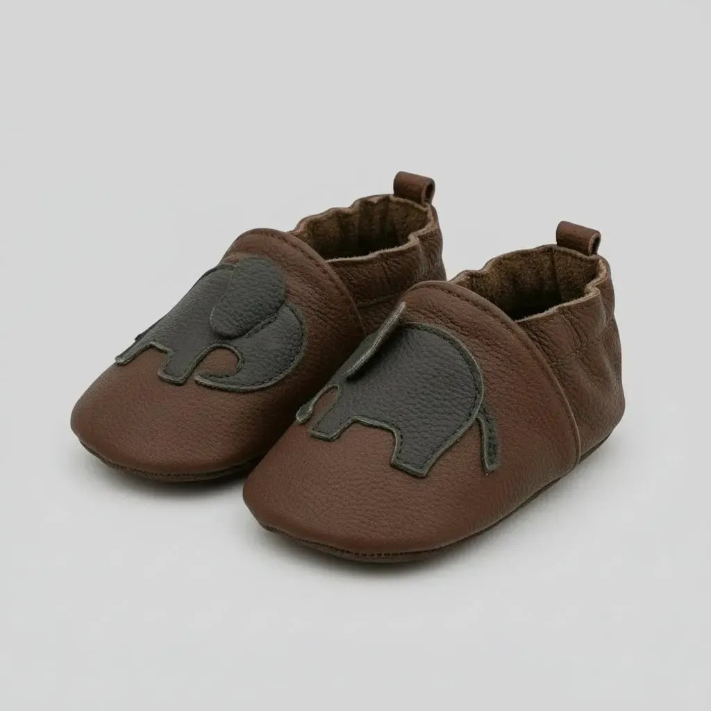 Chaussons Bébé en Cuir Premiers Pas Marron foncé / 0-6 mois