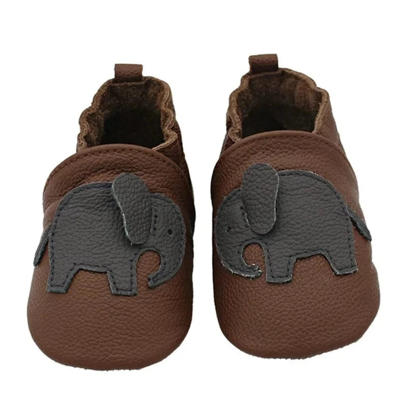 Chaussons Bébé en Cuir Premiers Pas Marron foncé / 0-6 mois