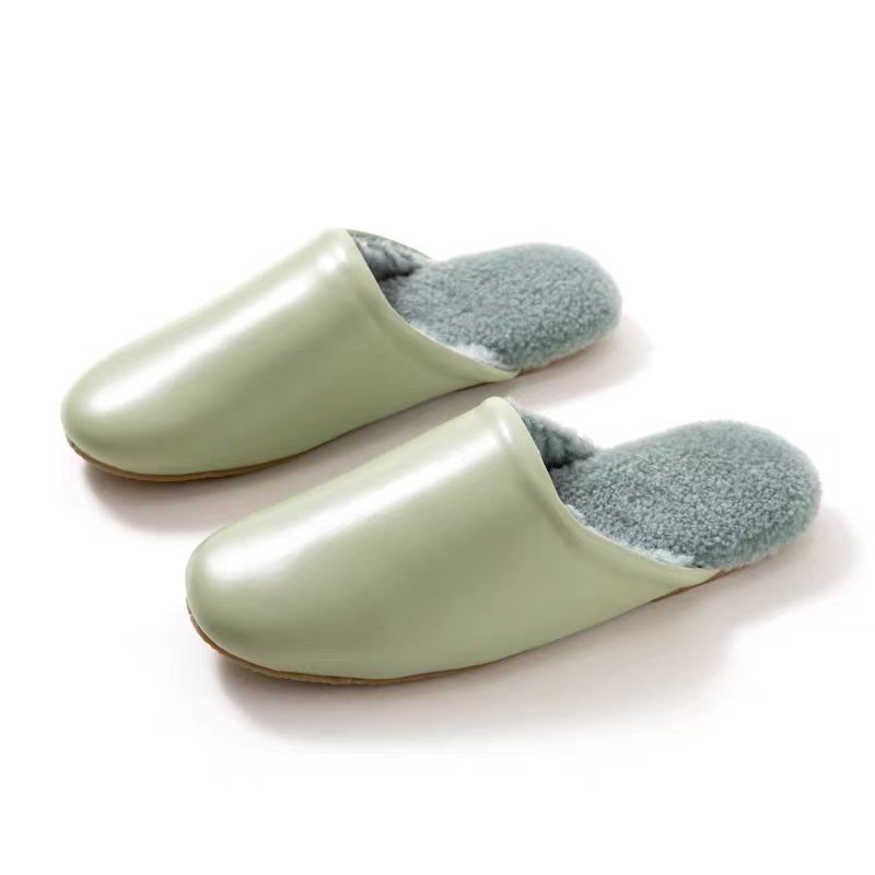 Chaussons en Cuir et Col de Laine Vert d'eau