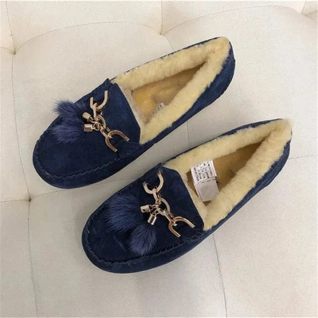 Chaussons en Cuir Fourrés pour Femme