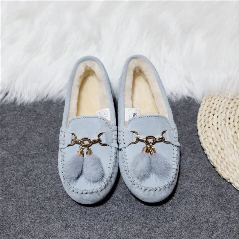 Chaussons en Cuir Fourrés pour Femme