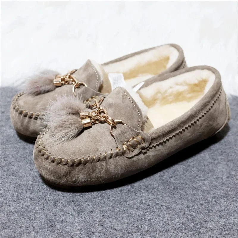 Chaussons en Cuir Fourrés pour Femme