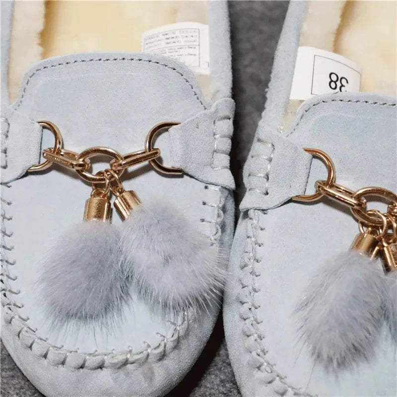 Chaussons en Cuir Fourrés pour Femme