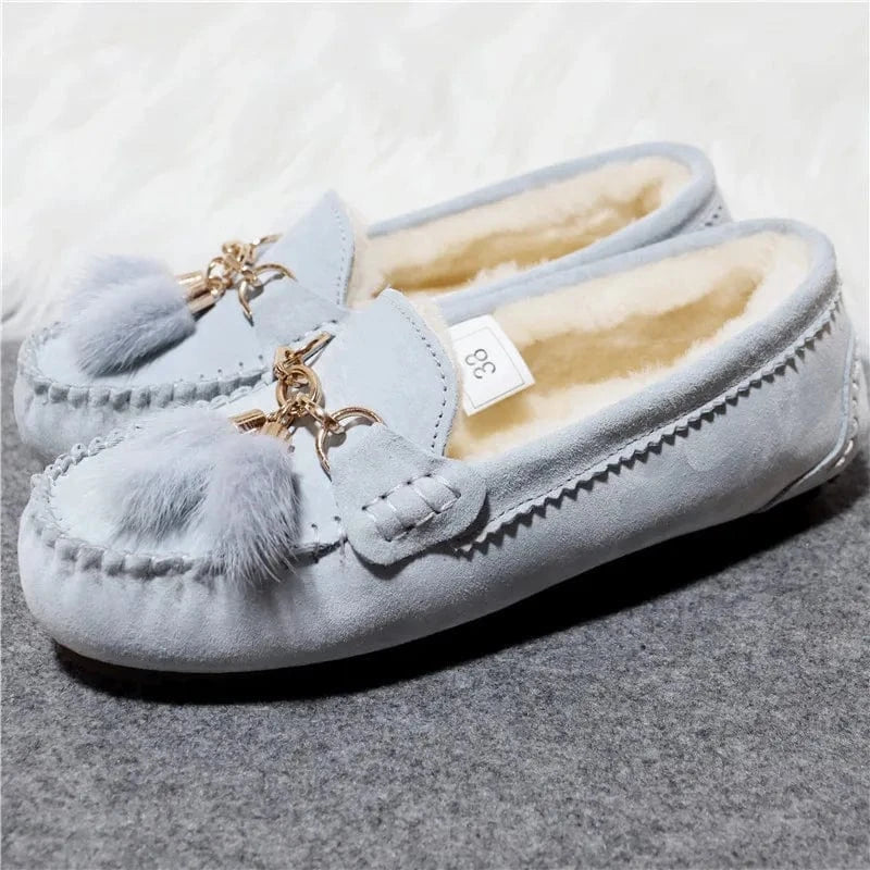 Chaussons en Cuir Fourrés pour Femme