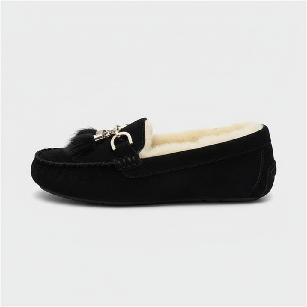 Chaussons en Cuir Fourrés pour Femme Noir / 34-35