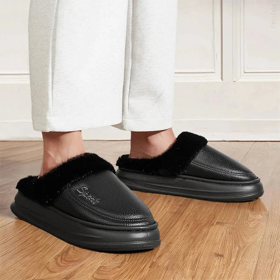 Chaussons en Similicuir Fourrés pour Homme