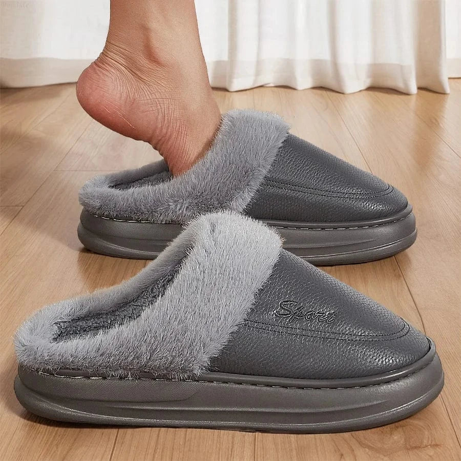 Chaussons en Similicuir Fourrés pour Homme