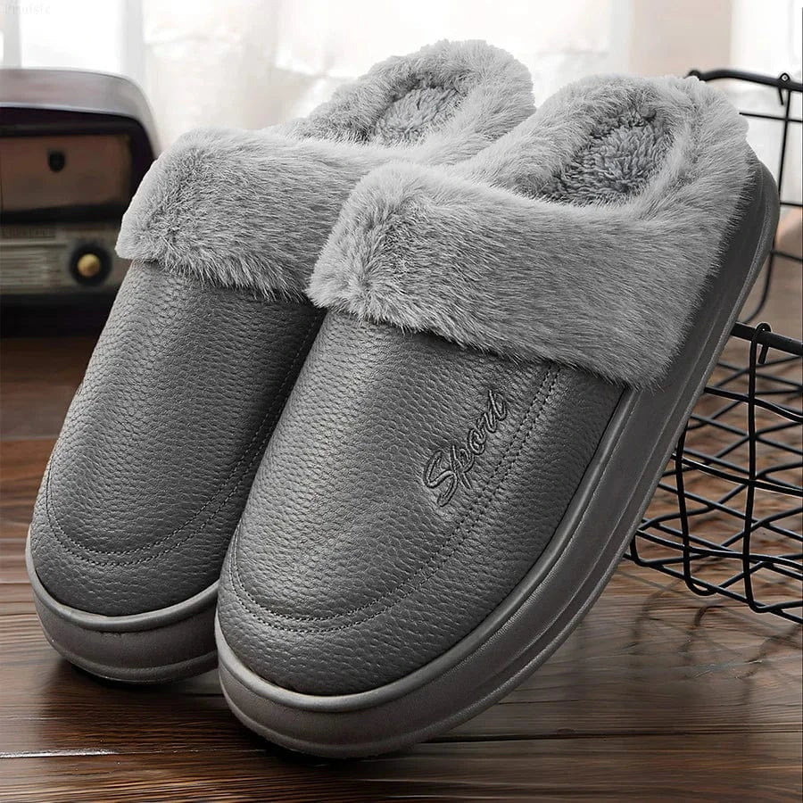 Chaussons en Similicuir Fourrés pour Homme