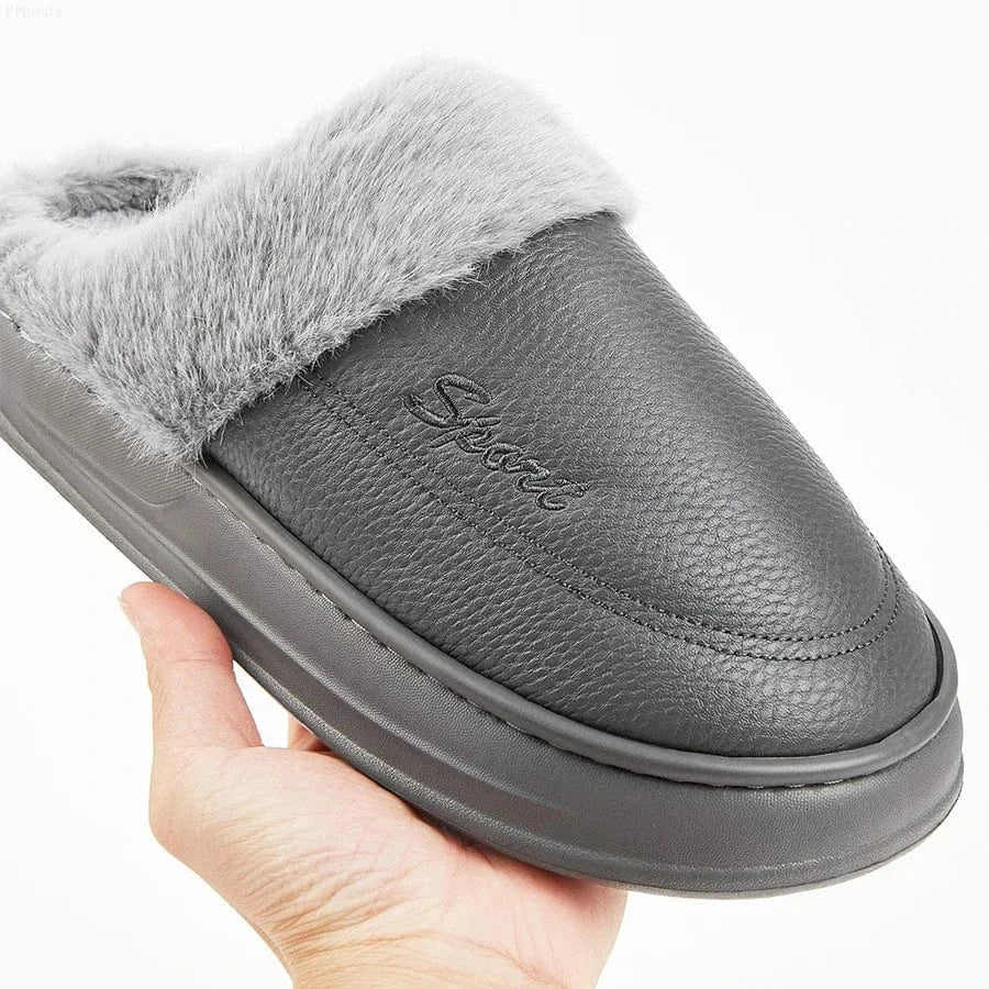 Chaussons en Similicuir Fourrés pour Homme