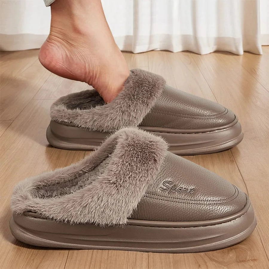 Chaussons en Similicuir Fourrés pour Homme