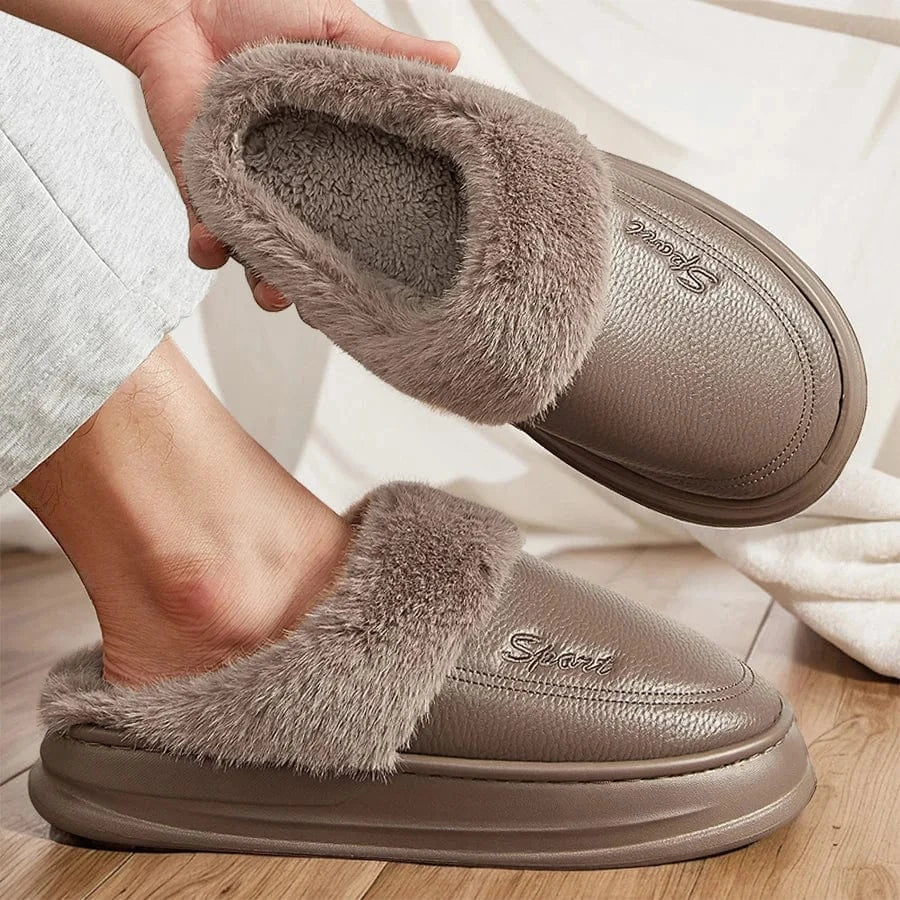 Chaussons en Similicuir Fourrés pour Homme