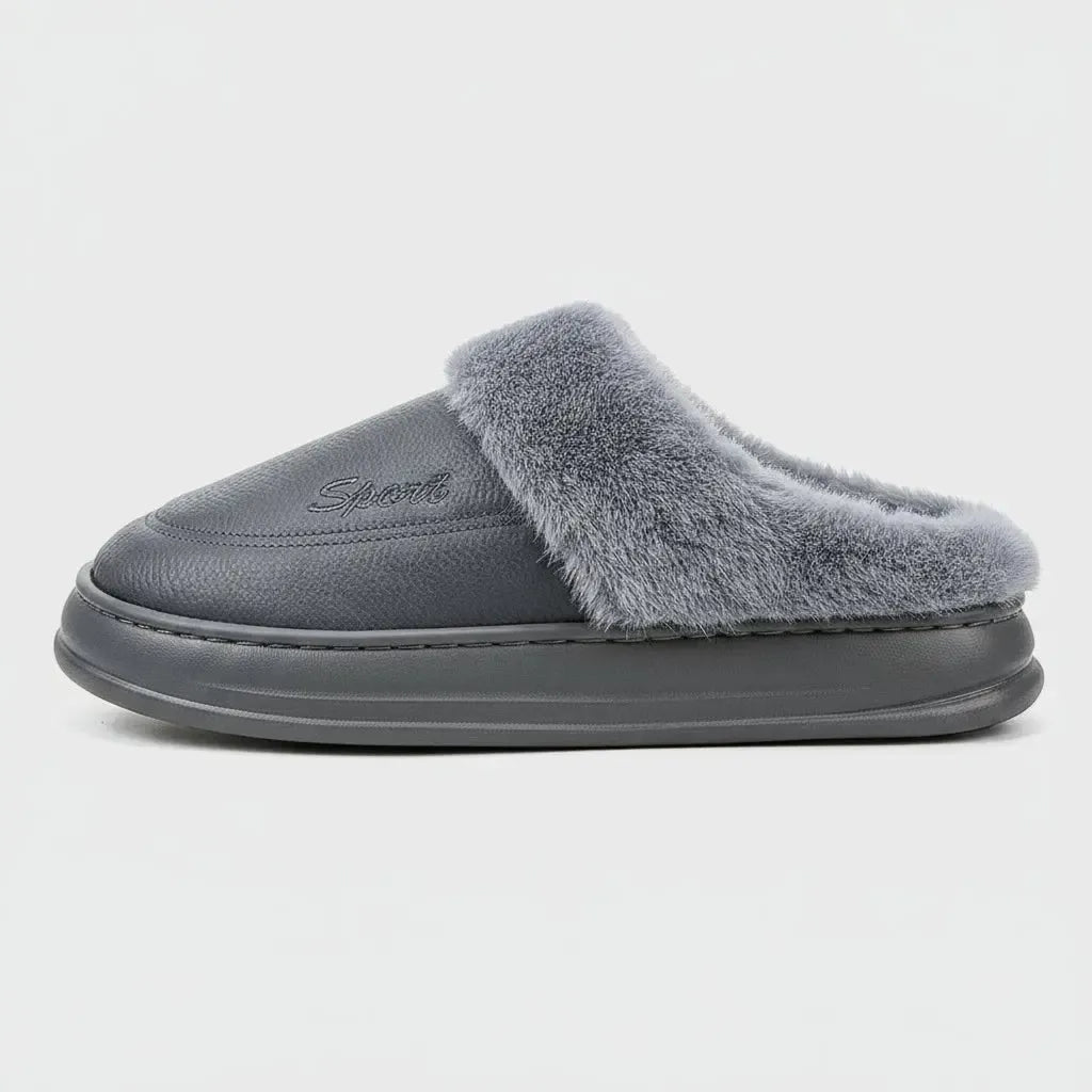 Chaussons en Similicuir Fourrés pour Homme Gris / 40-41
