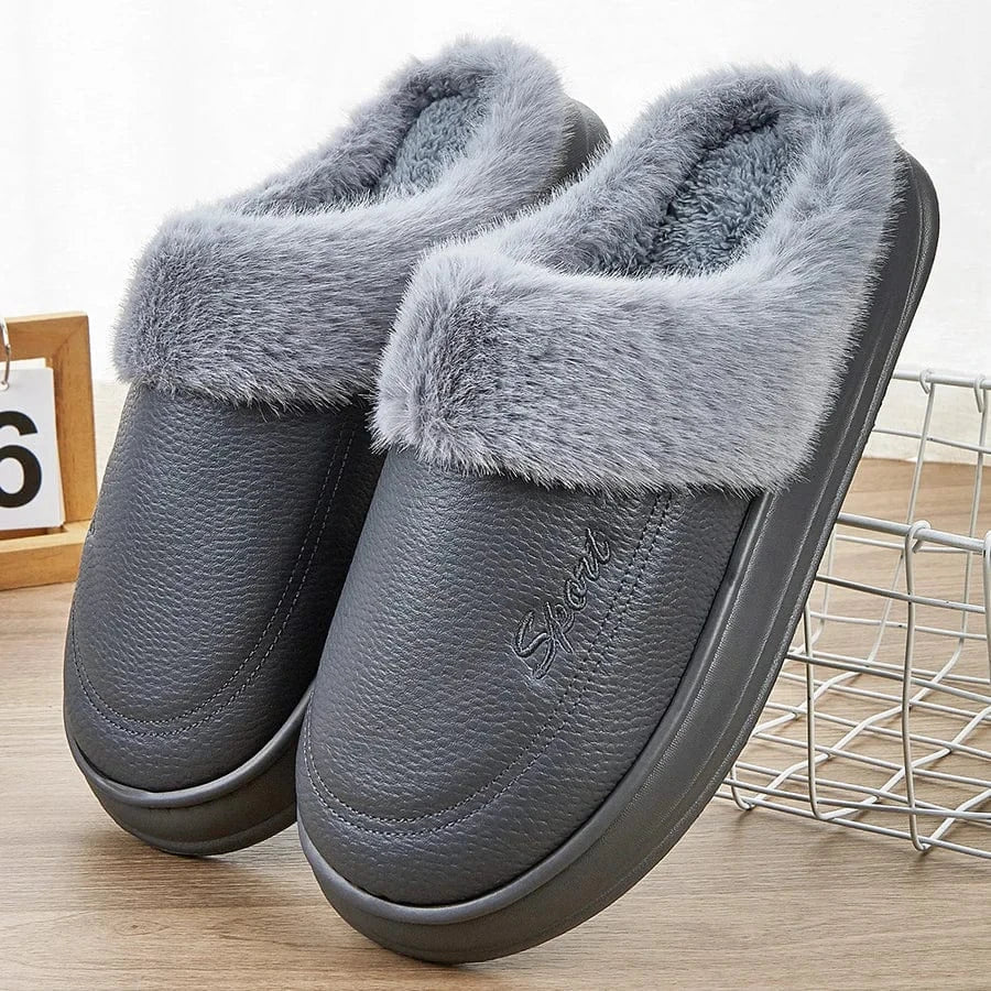 Chaussons en Similicuir Fourrés pour Homme Gris / 40-41