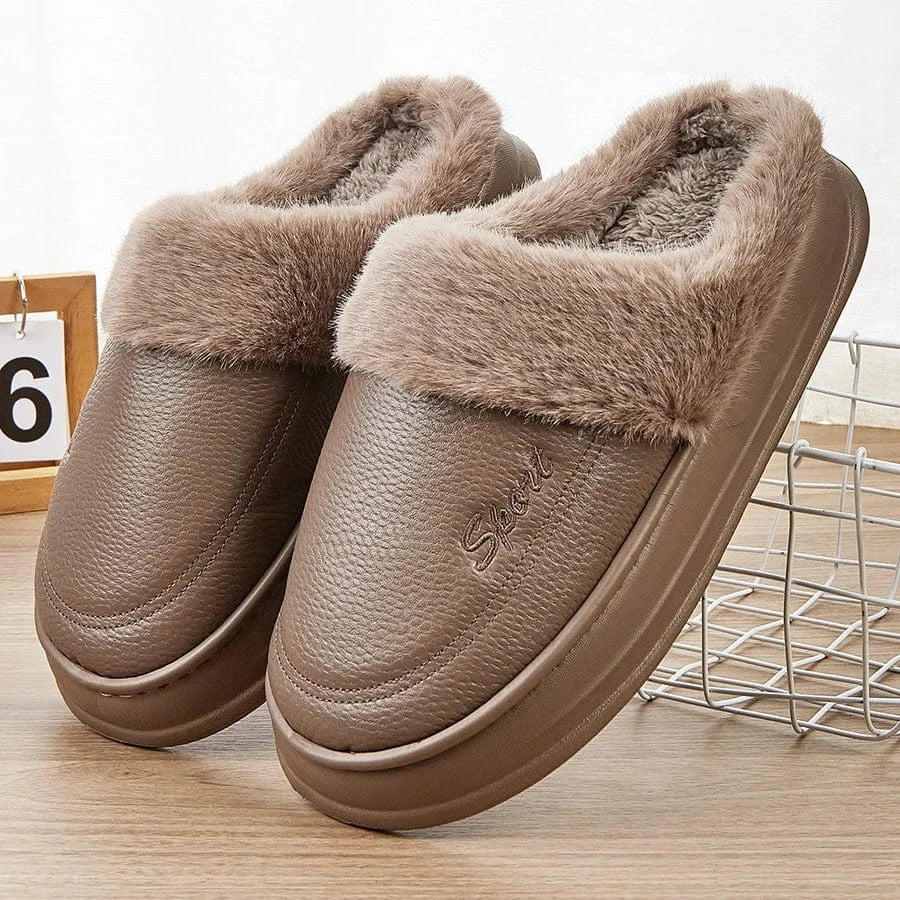 Chaussons en Similicuir Fourrés pour Homme Marron / 40-41