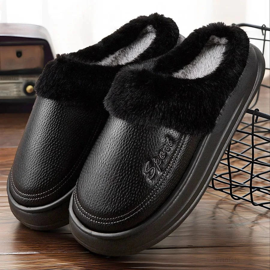 Chaussons en Similicuir Fourrés pour Homme Noir / 40-41