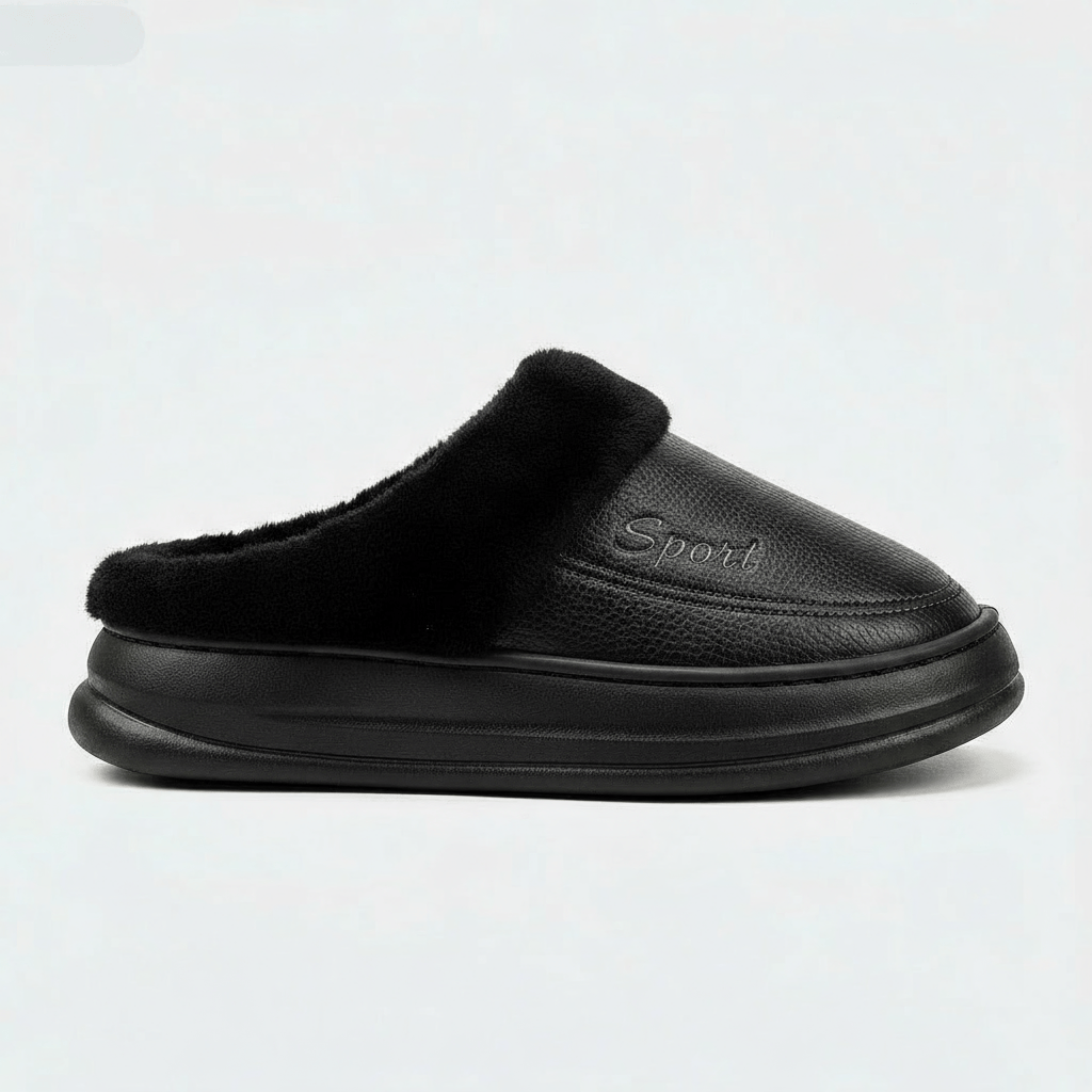 Chaussons en Similicuir Fourrés pour Homme Noir / 40-41