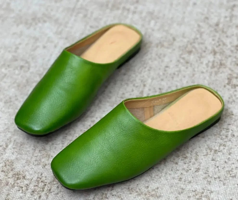 Chaussons en Cuir pour Femme Vert / 34-35