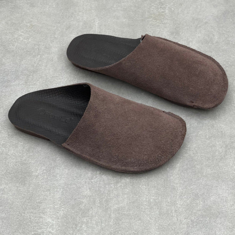 Chaussons en Cuir Retourné pour Femme Marron
