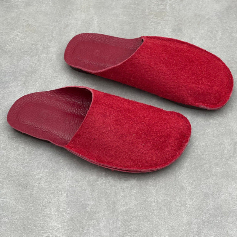 Chaussons en Cuir Retourné pour Femme Rouge
