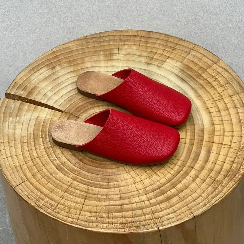 Chaussons en Cuir Souple Minimalistes Rouge / 34-35
