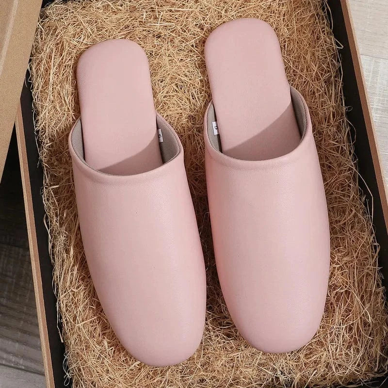 Chaussons en Cuir Souple pour Femme Rose Clair / 34-35