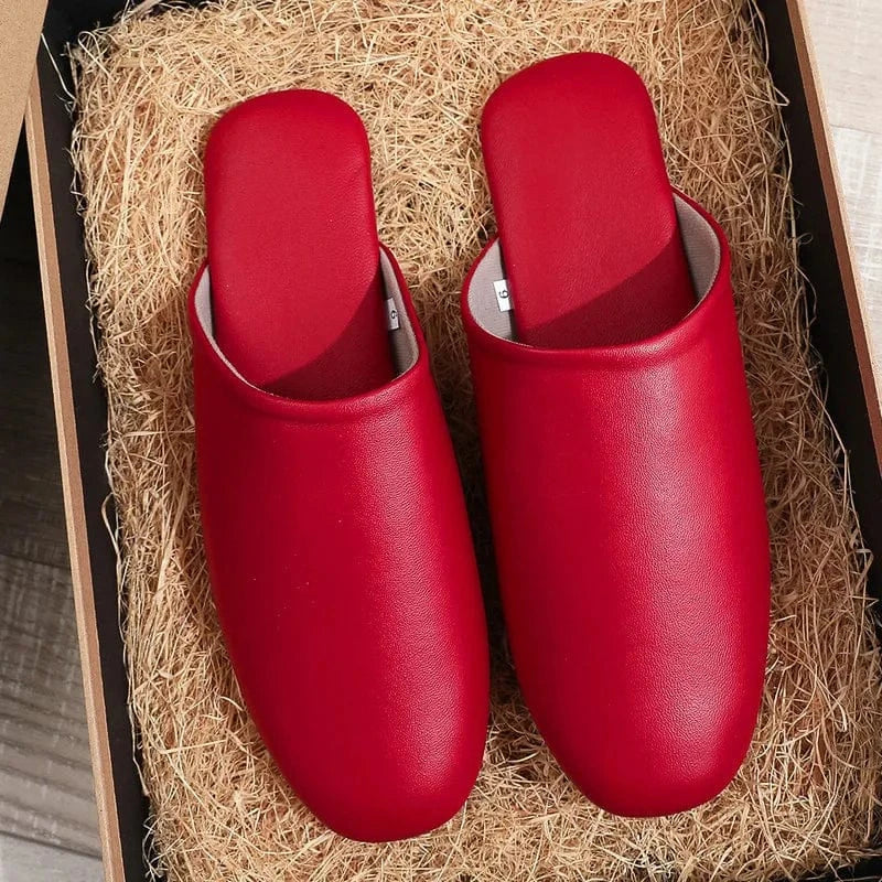 Chaussons en Cuir Souple pour Femme Rouge / 34-35