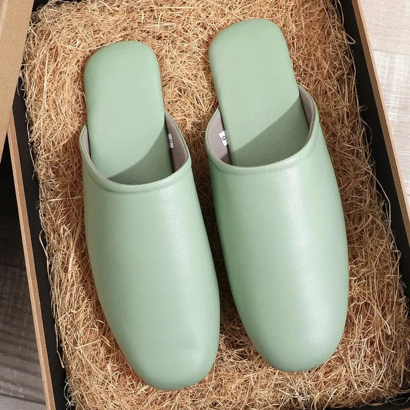 Chaussons en Cuir Souple pour Femme Vert clair / 34-35