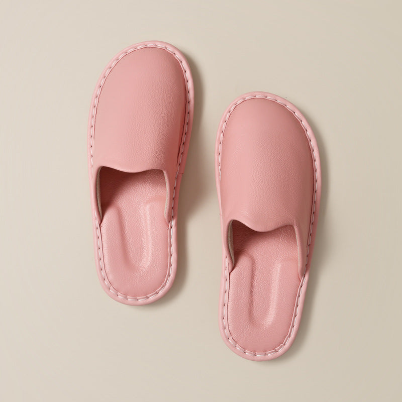Chaussons en Cuir Surpiqué Rose