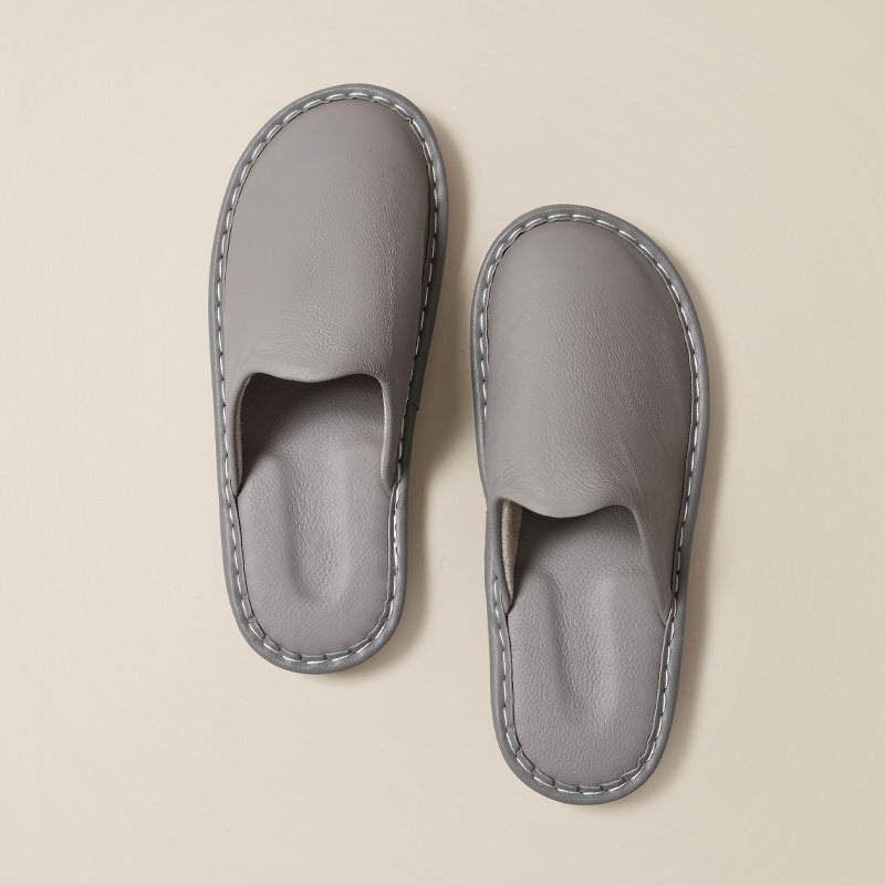 Chaussons en Cuir Surpiqué Gris